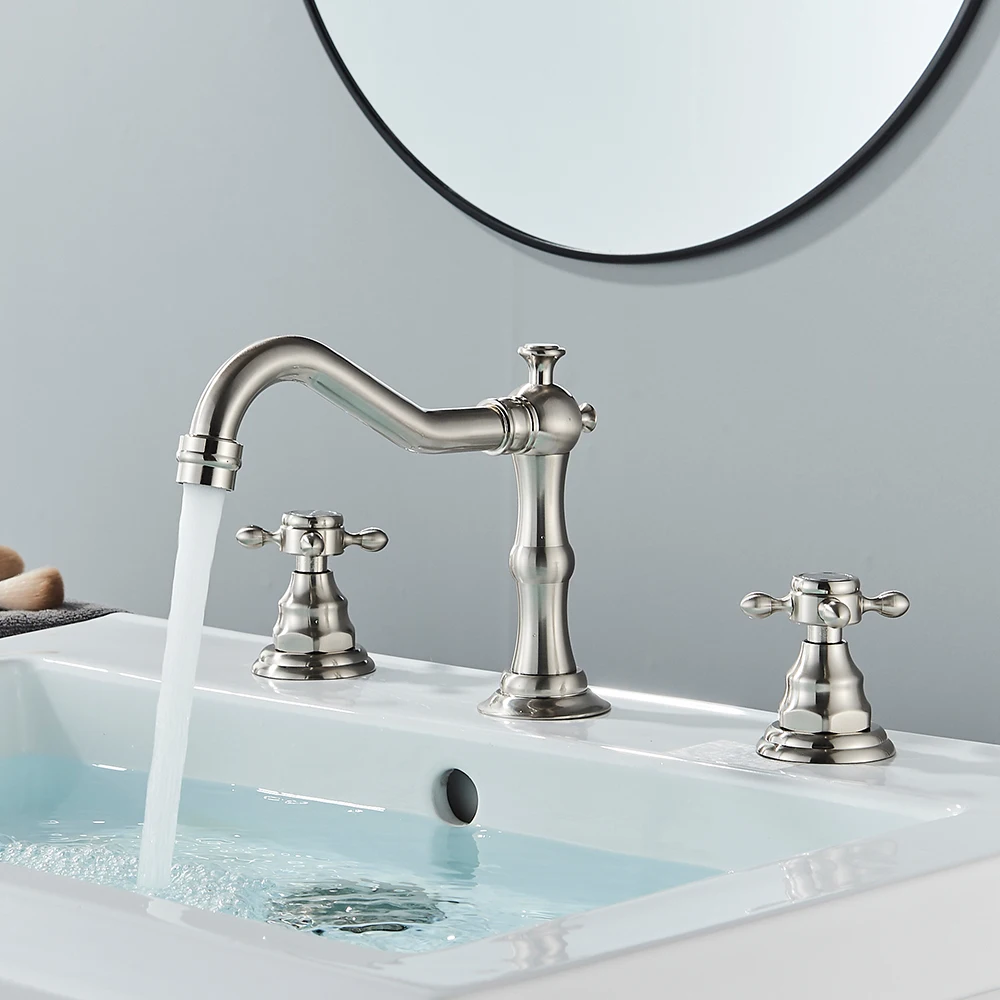 Uythner Black Basin Faucet Dual Handles Bathroom Tub Faucet Deck Mounted Hot and Cold Water Mixer Basin Tap Widespread 3 Holes