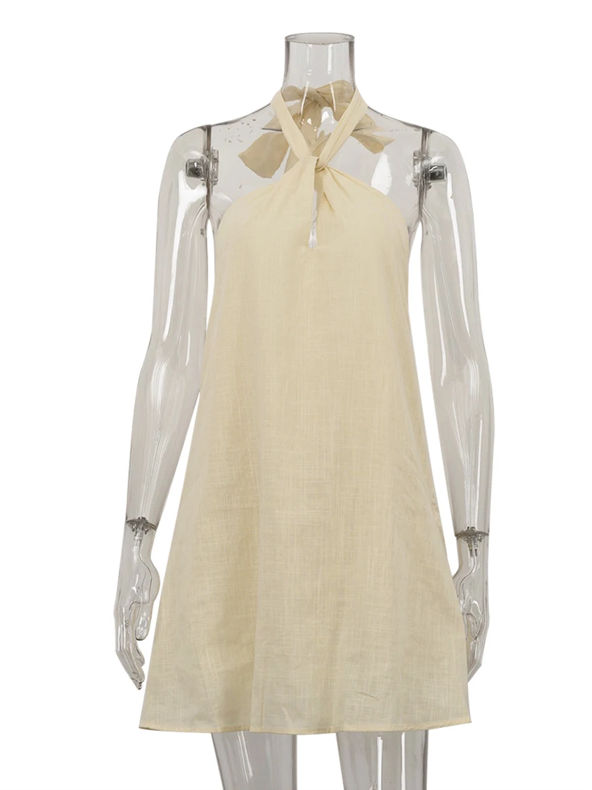 Marthaqiqi Casual Femme Nightgown Sleeveless Sleepwear Backless Nightie Halter Nightwear Backless Pajama Mini Dress Home Clothes