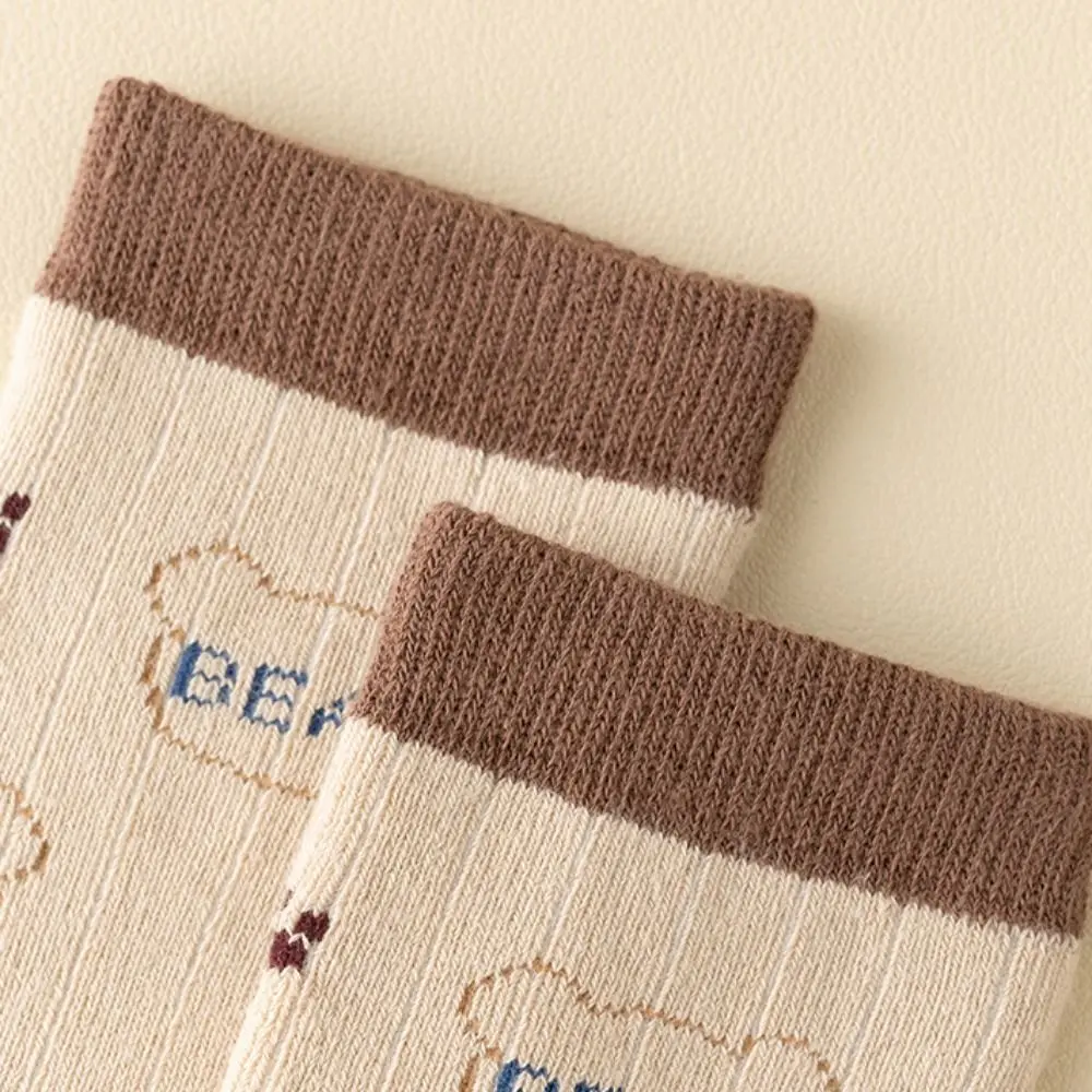 Kawaii Cartoon Bear Thermal Socks Thickened Terry Lining Warm Socks Soft Sweat Absorption Mid-Crew Cozy Socks