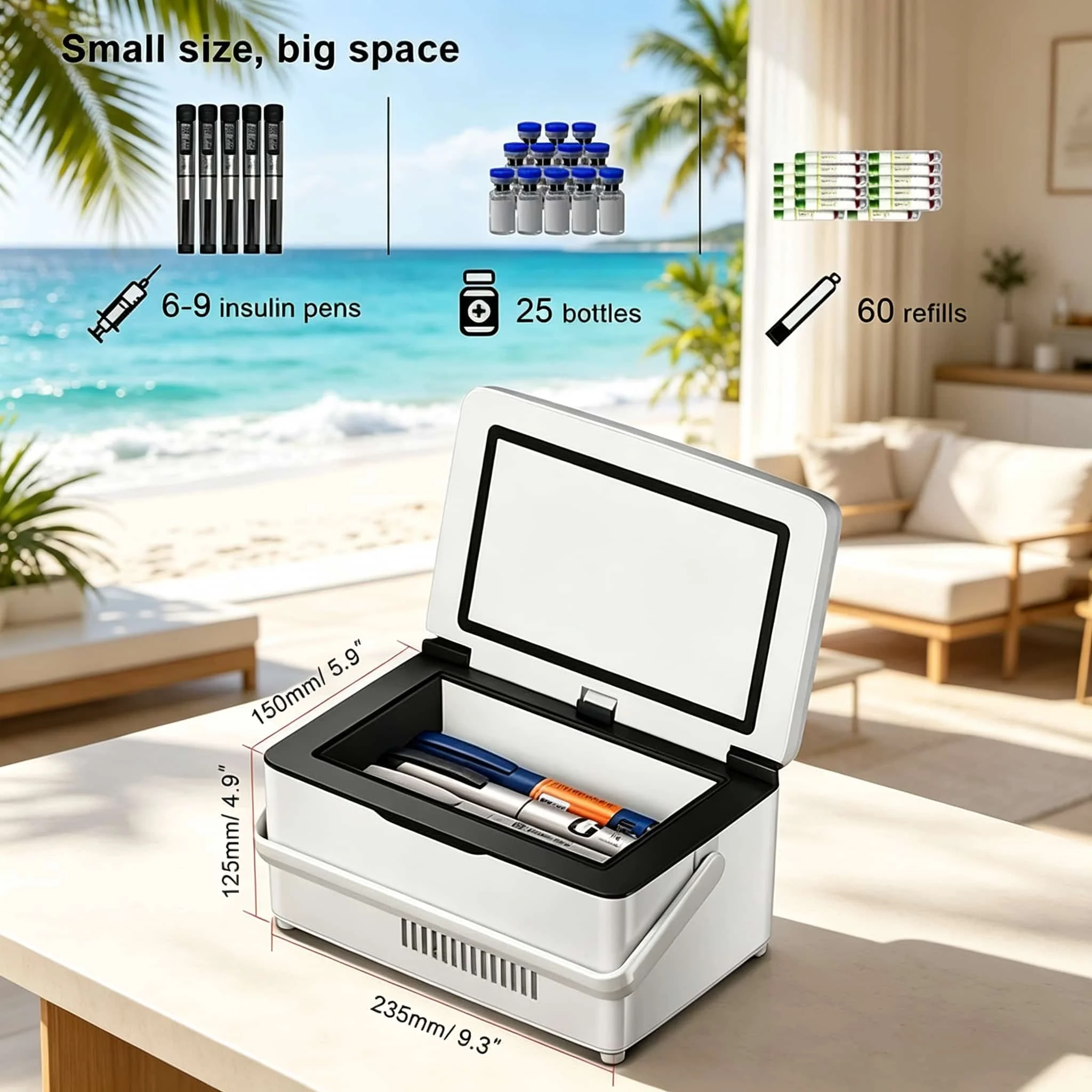 Insulin Cooler Portable Mini Cooling Storage Box with Rechargeable Battery USB Charging Cold Storage Case for & Daily Health