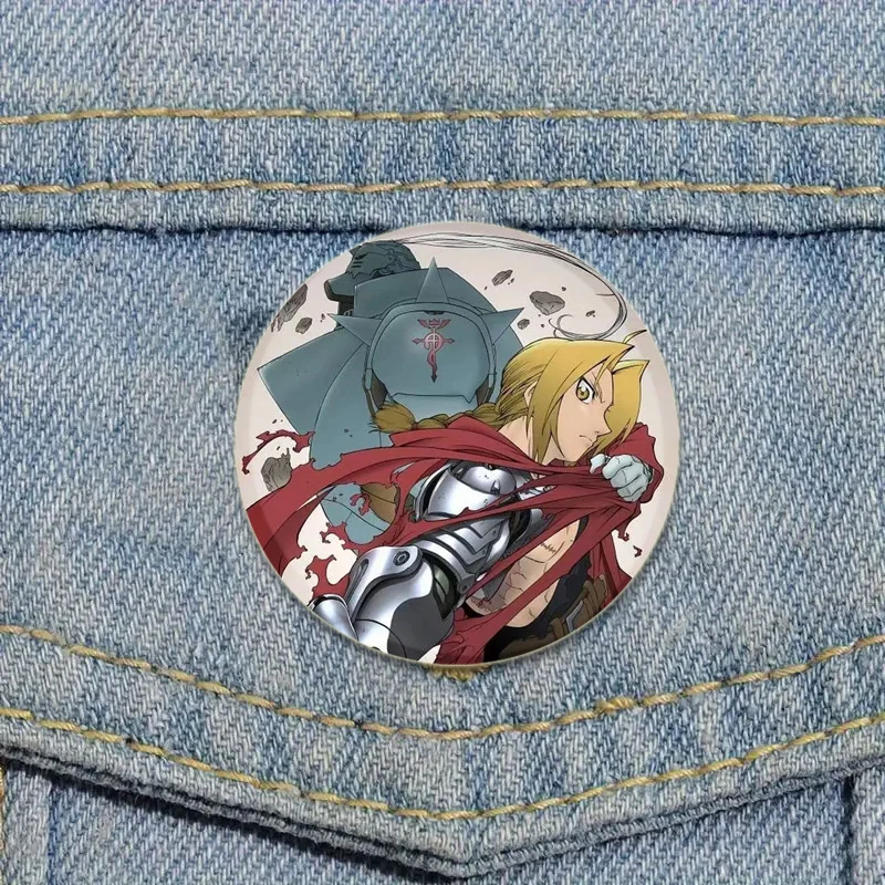 32/44/58mm Anime Fullmetal Alchemist spille Alphonse Edward Elric Cartoon Badge Jacket Jeans spilla regalo accessori