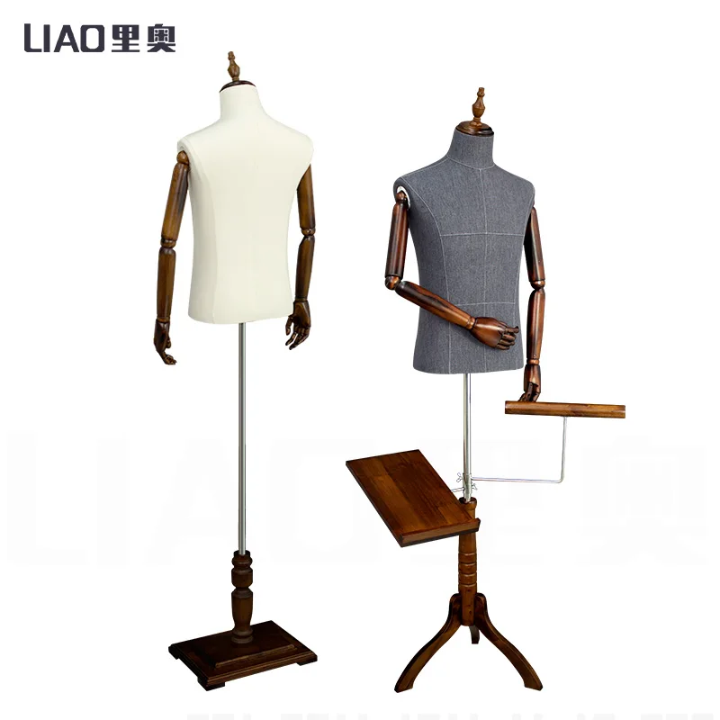 High-end Clothing Store Suit Display Model upper-body with Wooden Arm male mannequins for boutique clothes Adjustable Height