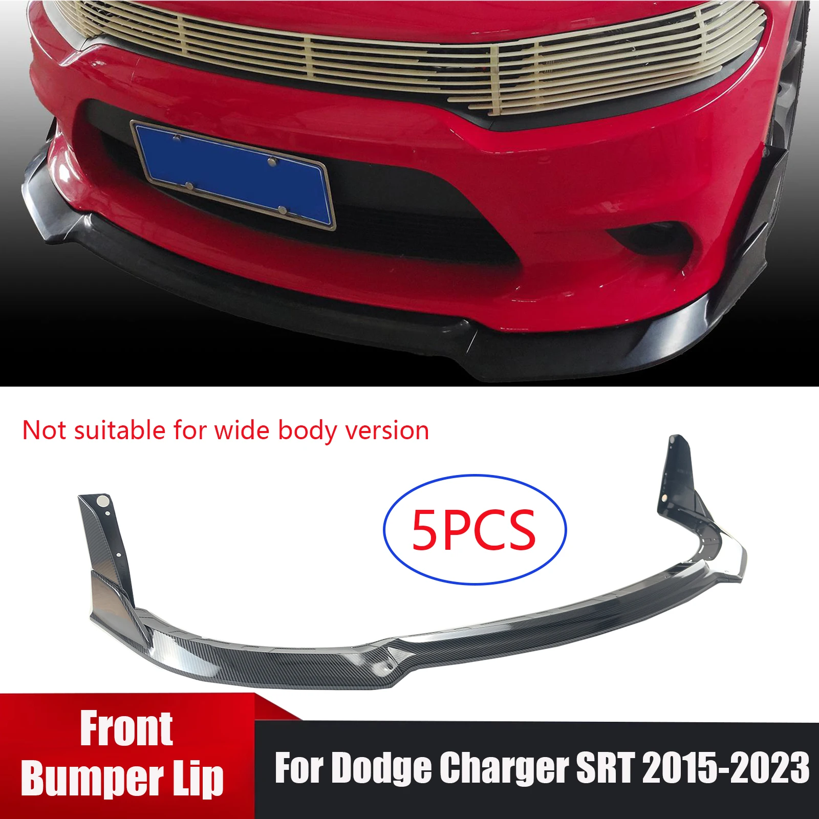 Front Bumper Lip Splitter For Dodge Charger SRT 2015-2023 Car Corner Spoiler Diffuser  Exterior Accessory