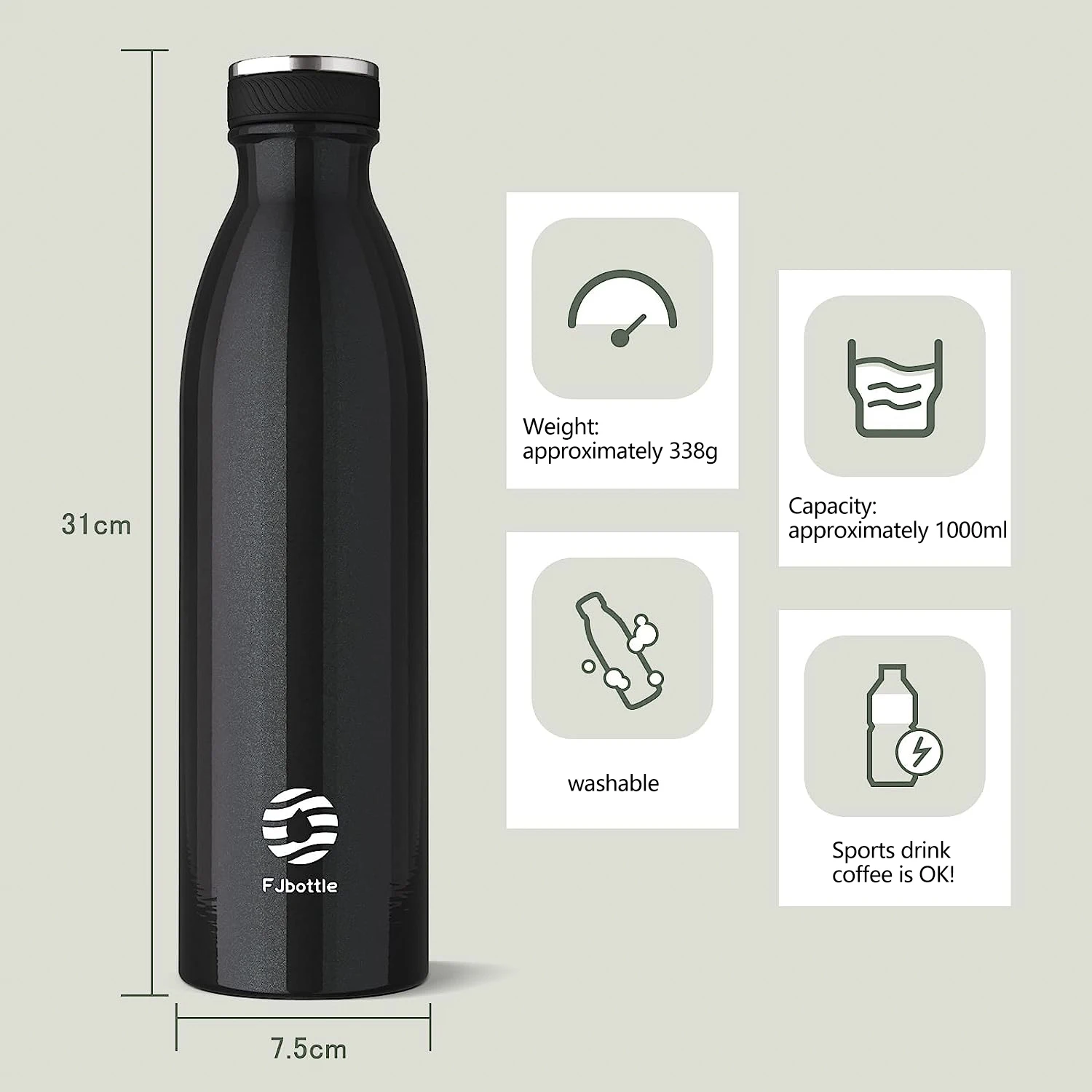 1 liter vacuum insulated insulated cup, insulated and cooled 1000ml stainless steel water bottle