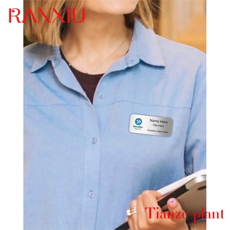 Custom Custom Metal Blanks Store Staff Name Tags Employee Number Plate Magnetic Laser Engrave Logo Name