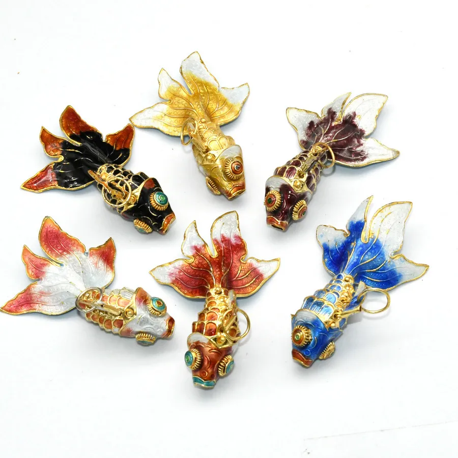 6cm Ring on Fishback Many Enamel Color Cloisonne Movable Big Tail Goldfish Pendants For DIY Jewlery Making