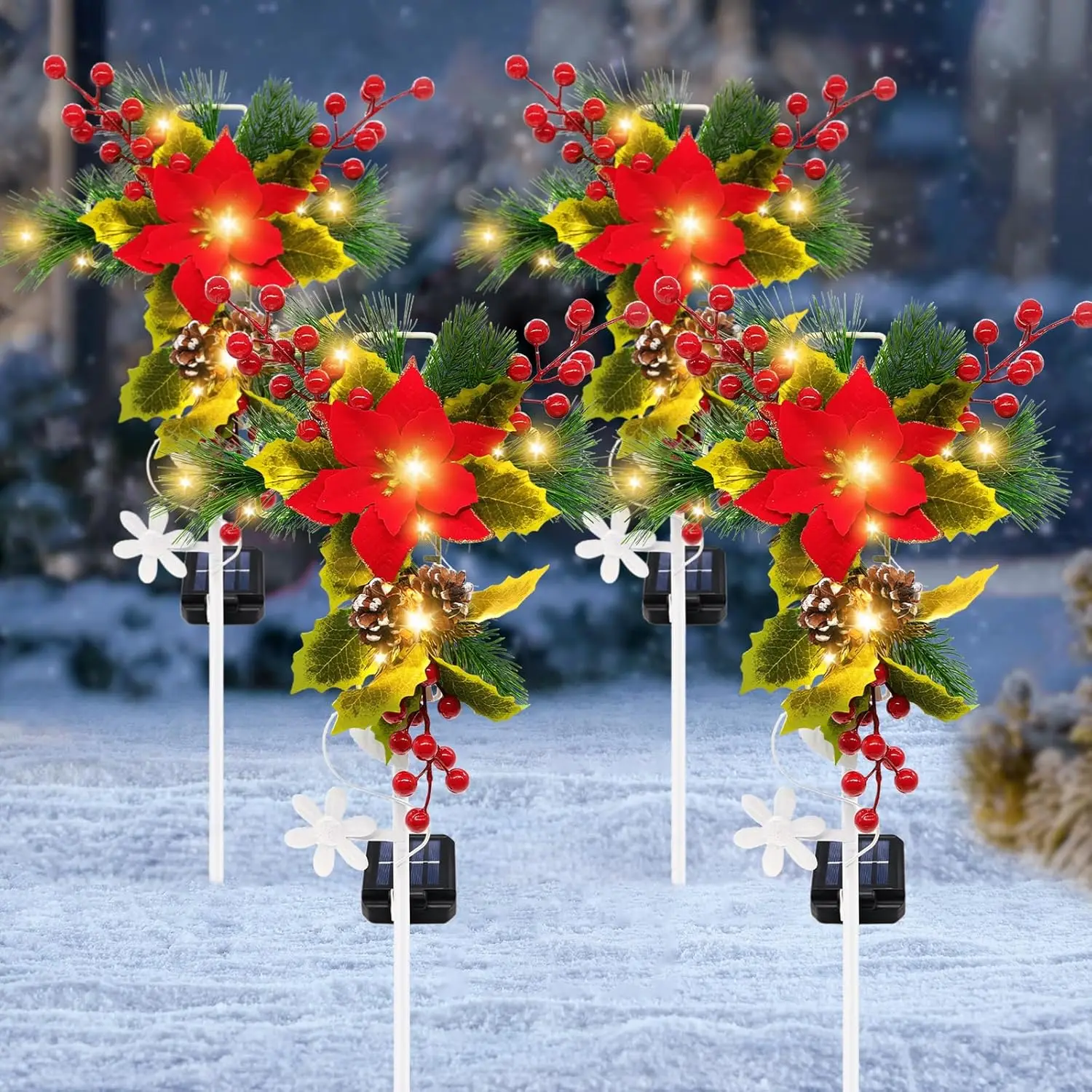 4 Pack Solar Christmas Decorations Outdoor, 32 Inch Solar Christmas Cross Stake Lights, Waterproof Grave Decorations With