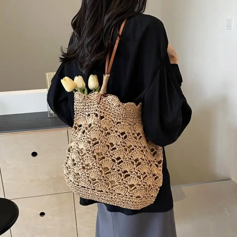 

Практичная соломенная сумка, большая сумка через плечо, подходящая для различного использования и случая.