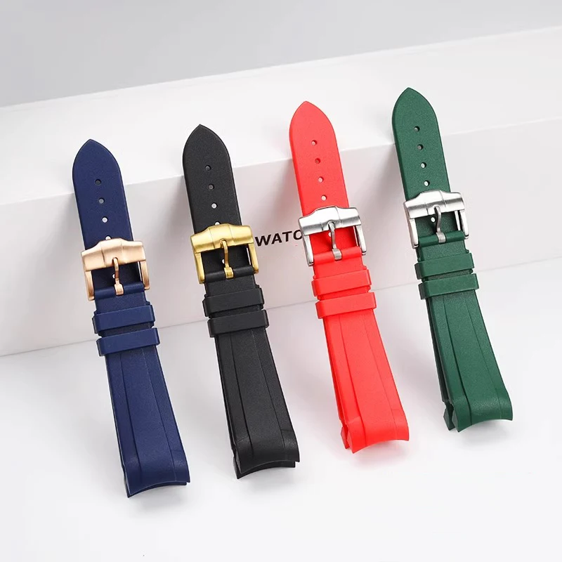 Silicone rubber watchstrap For Tudor Heritage black bay bronze 22mm Curved End black blue green red men watchband folding buckle