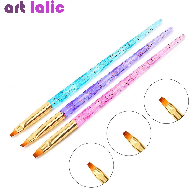 3-częściowy zestaw pędzli do manicure UV Gel Powder Dust Cuticle Acrylic Painting Pink Blue Handle Flat Pen Nail Art Tools