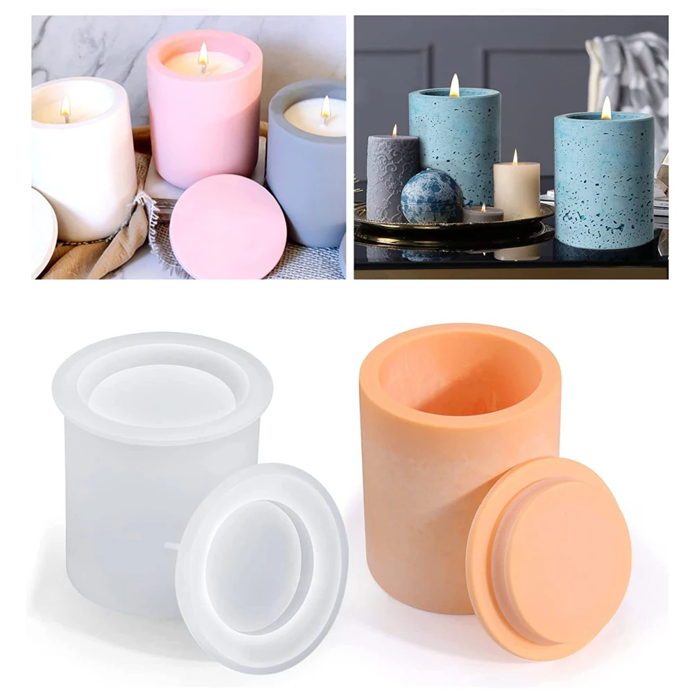 DIY Cylindrical Silicone Candle Molds With Cover Multi Functional Hand-made Leak-proof Containers For Candle Making