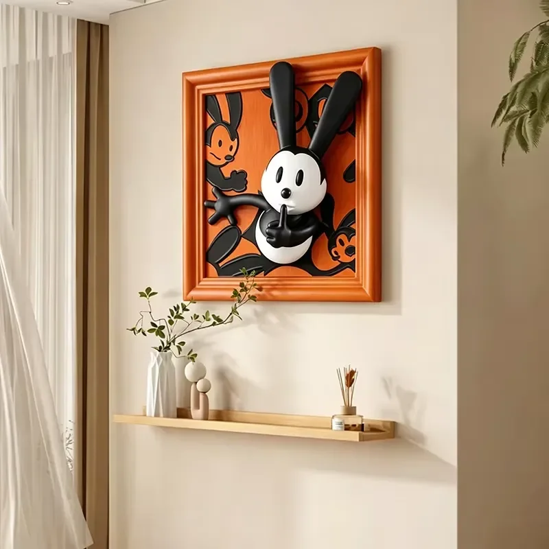 Custom OEM Oswald Lucky Rabbit 3D Stereo Resin Hand-painted Sculpture Frame Wall Decor for Entryway Bedroom Wall Art