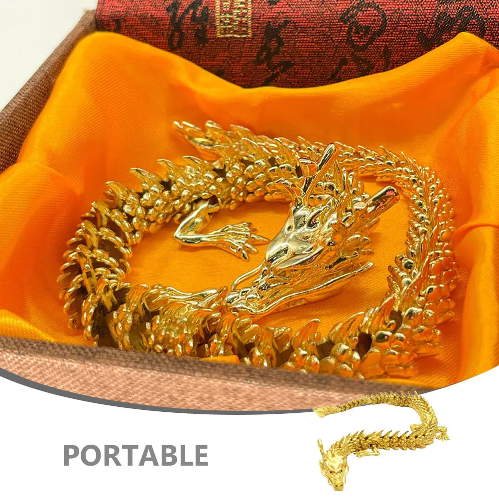 

3D Dragon Statue 32cm Brass Gold Desktop Decor Chinese Zodiac Animal Ornament Home Office Mini Model Metal Art