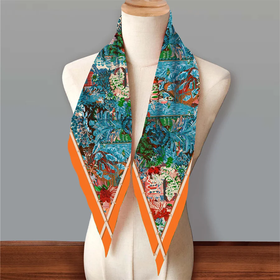 Diamond Scarf Garden Print Brand Silk Scarves Wraps Women Luxury Bandana Headband Lady Hijabs Foulards Neckerchief Shawls