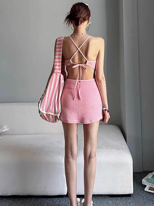 

Sweet Bal Knitted Swimsuit Women's 2024 New Sle Belly Covering Slimming Holiday Swimwear Casual Swimwear