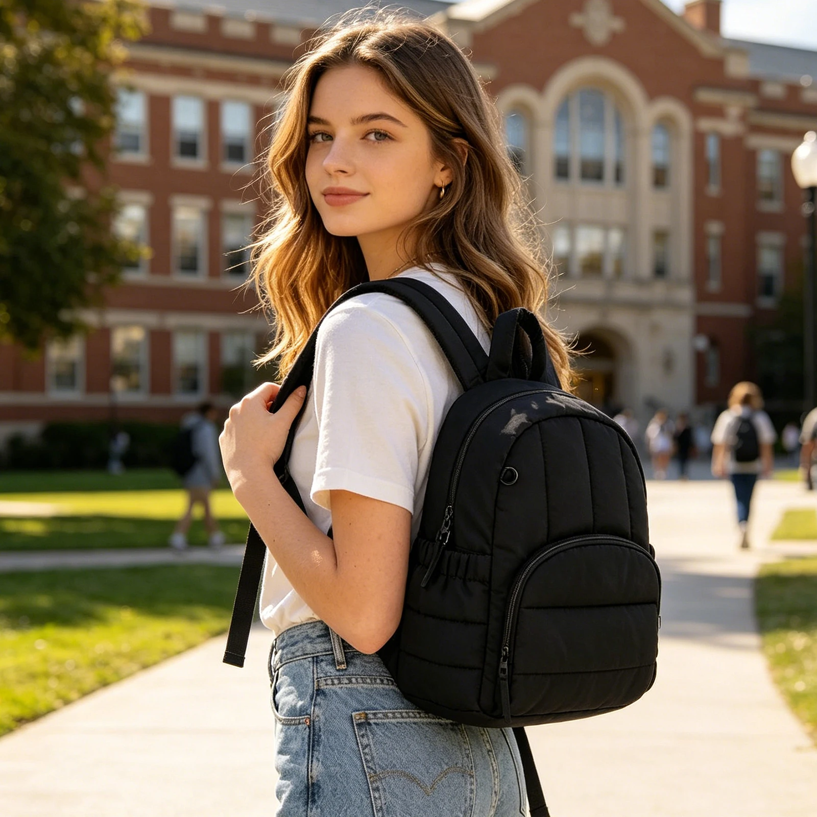 Women Simple Laptop Fluffy Shoulder Straps Casual Travel Backpack Lightweight College Knapsack Commute Work Backpacks