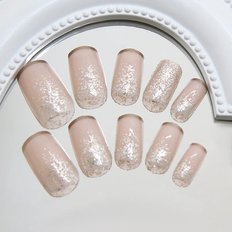 

24pcs Elegant Press-On Nails - Soft Glitter Gold French Tips Minimalist False Nails With Timeless Style
