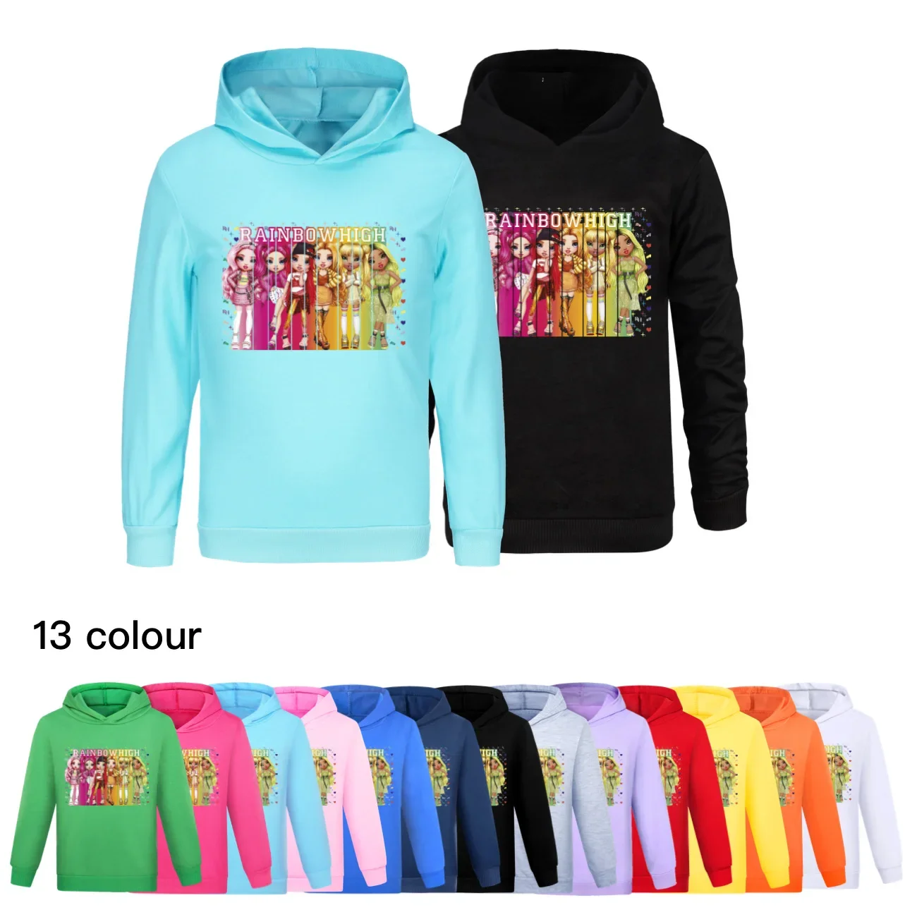 2024 Rainbow High Hoodie Kids Cartoon Pullover Clothes Baby Boys Long Sleeve Sweatshirt Toddler Girls Coats Children Outerwear