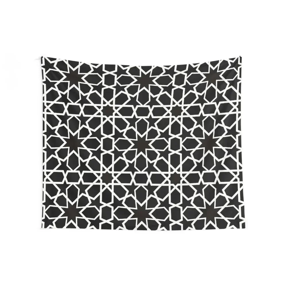 

white oriental pattern on black background - seamless pattern traditional morocco style Tapestry Decoration For Bedroom Tapestry