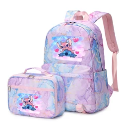 2pcs Disney Lilo Stitch Multi Pocket Travel Laptop Backpack with Lunch Bag Rucksack School Bags for Women Student Teenagers