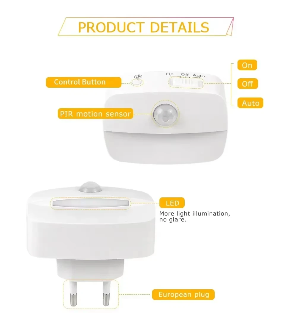 LED Night Lights Plug into Wall Night Lamp Motion Sensor Auto-On/Off Nightlight for Kids Room Bedroom Bathroom Hallway Kitchen
