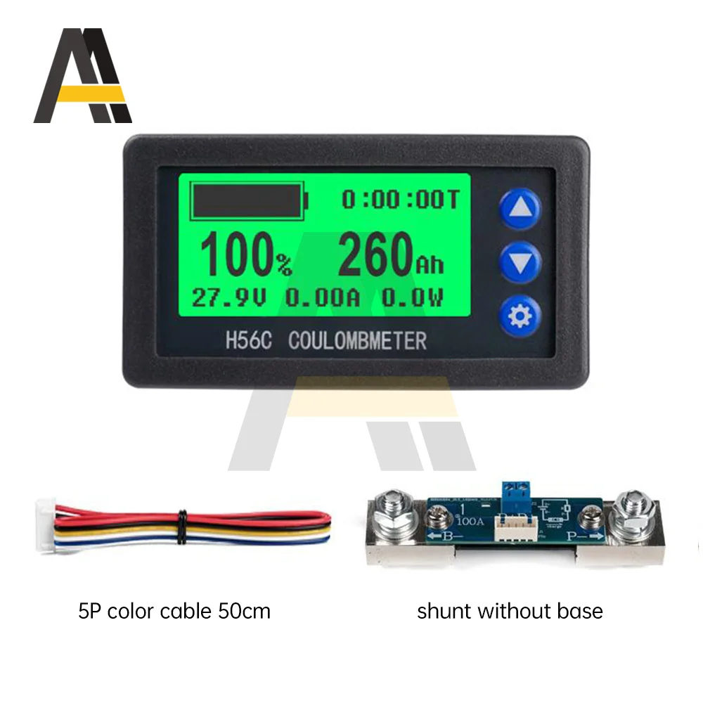 H56CR Shunt Coulomb Meter Power Indicator DC10-100V 100A 200A 300A Battery Capacity Detector Bidirectional Voltage Current Meter