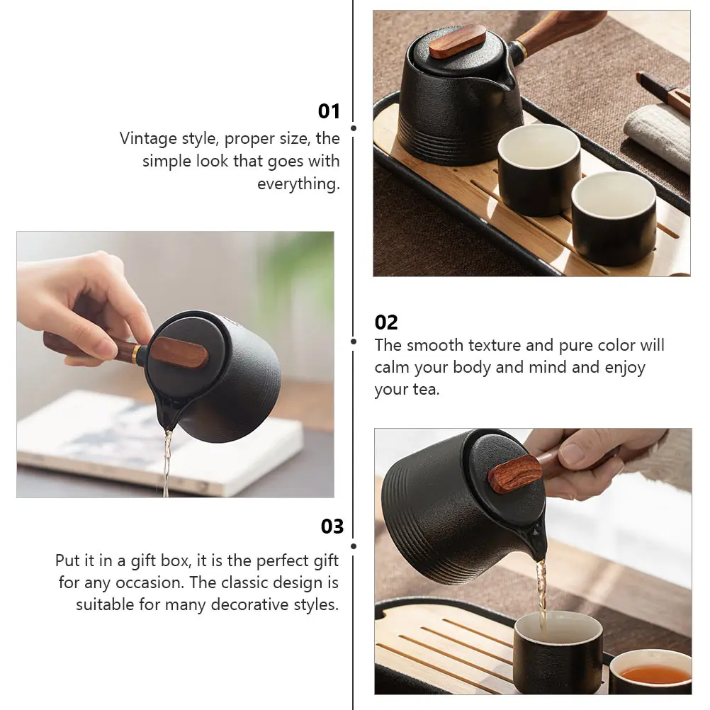 

Black Pottery Teapot Simple Cooking Elegant Hand Painted Proper Size Smooth Pure Bar Set