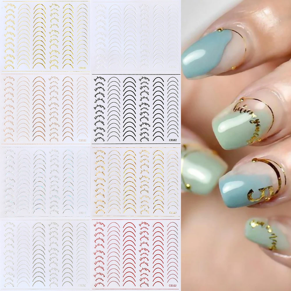 1pc 3d einfache Linien Nail Art Aufkleber Gold Silber Französisch Metall Kurve Streifen Band Schieber Maniküre Kleber Nail Art Aufkleber