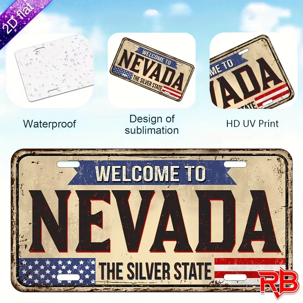 Welcome to Nevada The Silver State USA Flag Vintage License Plate Style Aluminum Metal Sign Retro Western Travel Souvenir Wall A