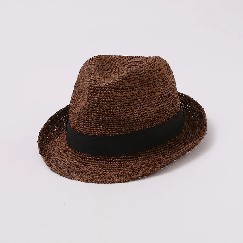 Handwoven Natural Raffia Fedora Hat Men Women Short Brim 4.5cm Summer Straw Panama Caps Breathable Beach Resort Sun Jazz Hats