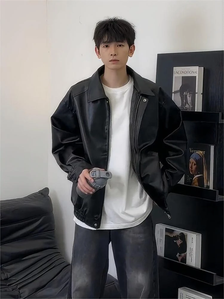 

Кожаная куртка Bla для мужчин, в стиле американского мотоцикла, свободного кроя, молодежный тренд, осенняя одежда