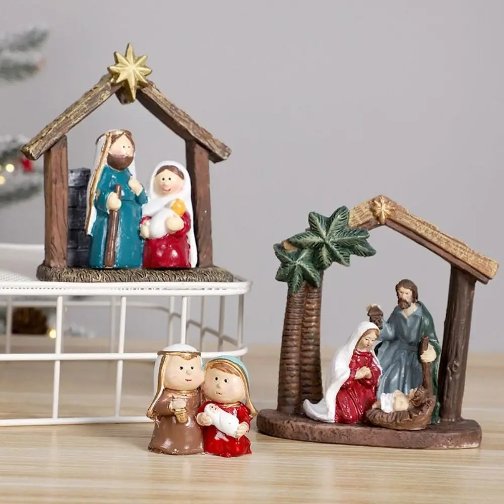 Creative Classic Holy Family Figurine Cute Decorative Christmas Manger Ornaments Cartoon Jesus Christ Figurine Living Room