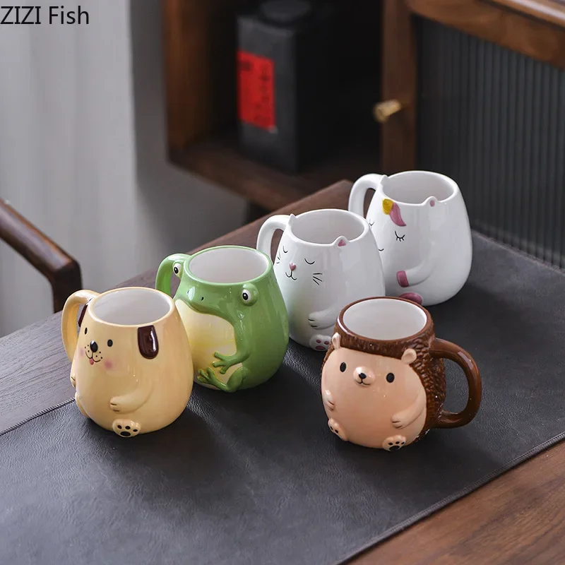 

Cartoon Animal Cup Dimensional Ceramic Mug Coffee Mug Frog Hedgehog Cute Children's Breakfast Christmas Gifts Canecas Tazas