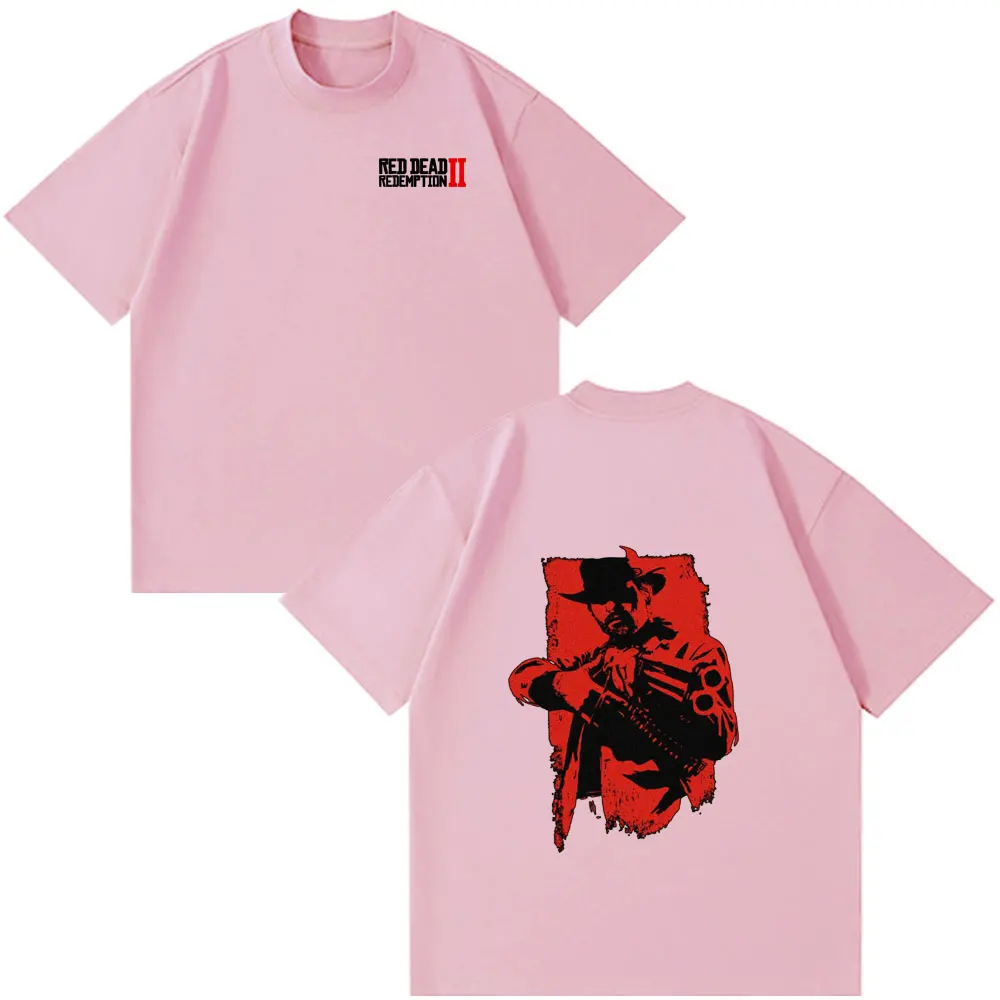 الأحمر الميت الفداء 2 لعبة الجرافيك تي شيرت ملابس للرجال عالية الجودة موضة تي شيرت زوجين س الرقبة القطن قصير الأكمام التي شيرت
