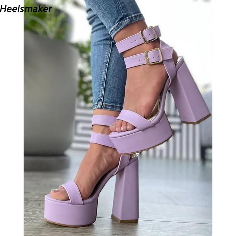 Sukeia, sandalias hechas a mano con correa y hebilla para mujer, tacón grueso mate, punta redonda, preciosos zapatos de fiesta violeta y Beige, talla estadounidense 5-15