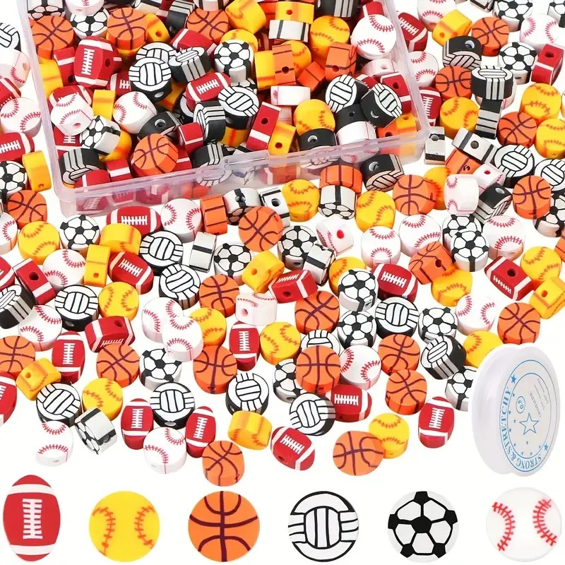 30/60PCS Polymer Clay Basketball Football Rugby Spacer Beads For Necklaces Bracelets DIY Jewelry Making Charm Accessories