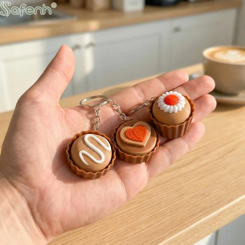 Educational Cartoon Dessert Clicker Toy Simulation Pendant Keychain Early Learning Stress Relief