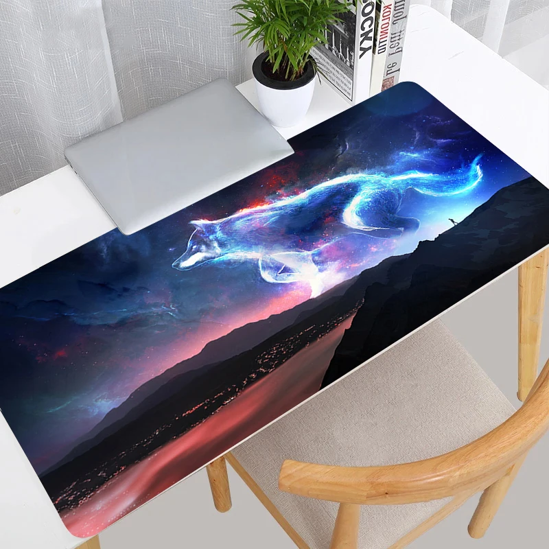 

Moon Wolf Mouse Pad Laptop Galactic Star Non Slip Keyboard Rug XXL Anime Gaming Mousepad PC Gamer Cabinet Desk Mat Rubber Carpet