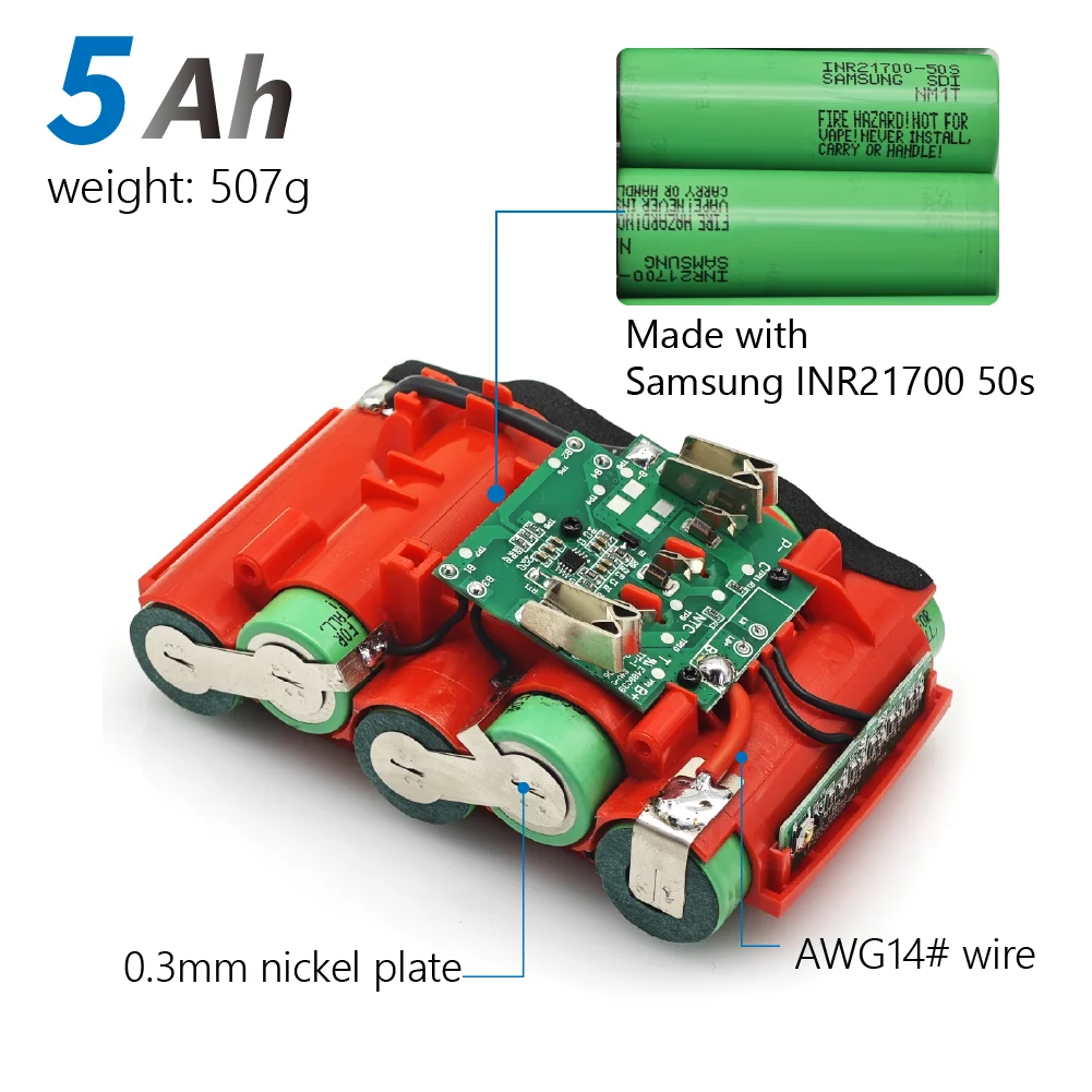 TPCELL 4AH/5AH For BOSCH Professional 18V 21700 Battery ProCORE 18V Li-ion Replacement for BAT609 BAT618 with bms