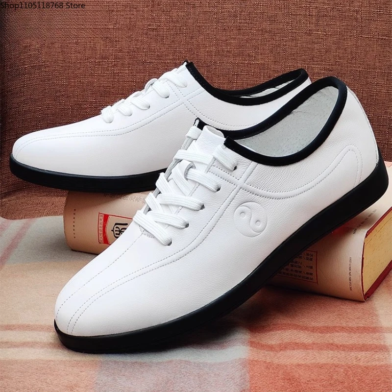 Genuine Cowhide Leather Tai Chi Shoes for Kung Fu Wushu Martial Arts Soft Flexible Sole Light weight Men Women Footwear