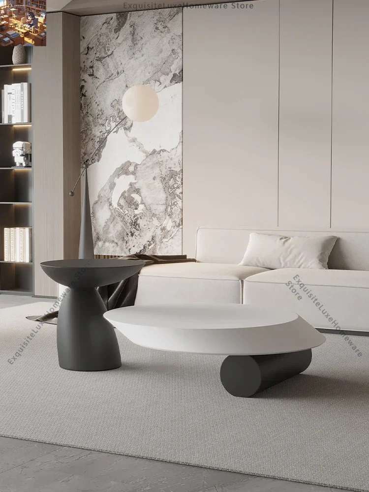 

Креативный журнальный столик для гостиной, новинка 2024, светлый, роскошный, элитный, домашний, овальный, итальянский, минималистичный, черно-белый, специальной формы.