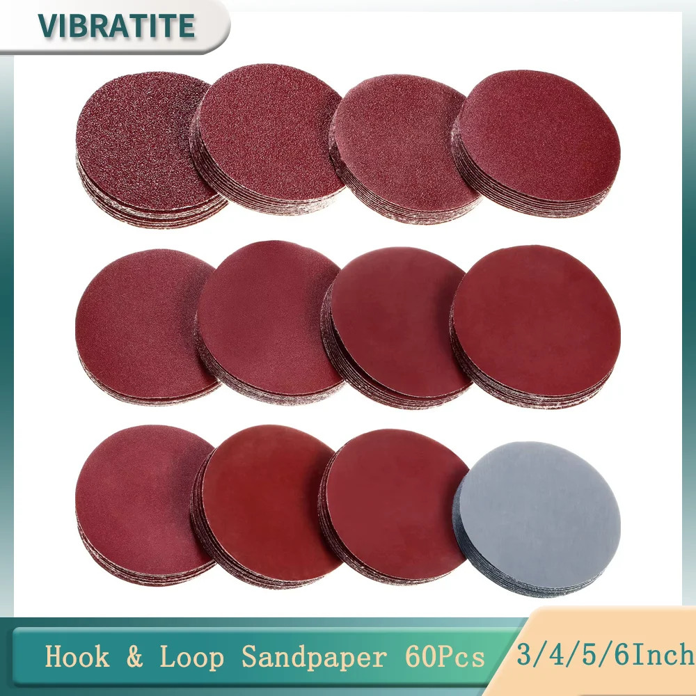 

60 Pcs Hook and Loop Sanding Discs Set 3''4''5''6'' Assorted Grit 60 to 3000 Aluminium for Drill Grinder Rotary Tool Sanding Pad