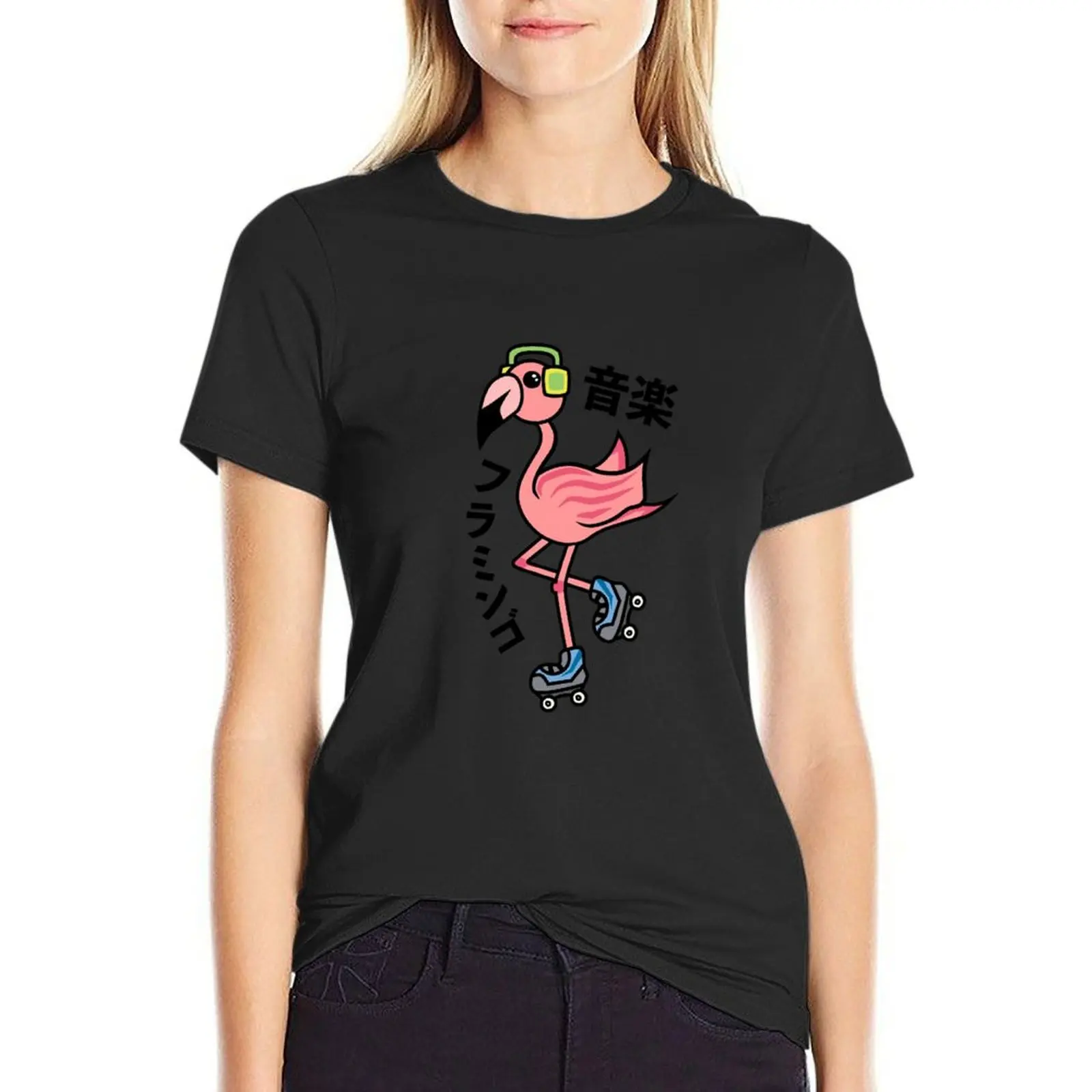 Roller Blading Flamingo T-Shirt lady clothes graphics hippie clothes oversized t shirt Women