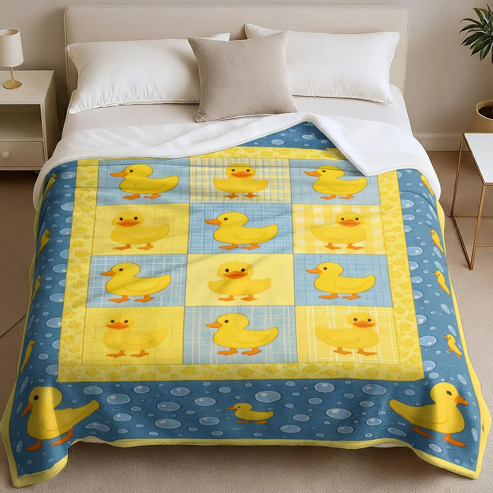 Gelbe Enten-Druck-Fleece-Decke – Baby Nursery Yellow Bewertung und Preis