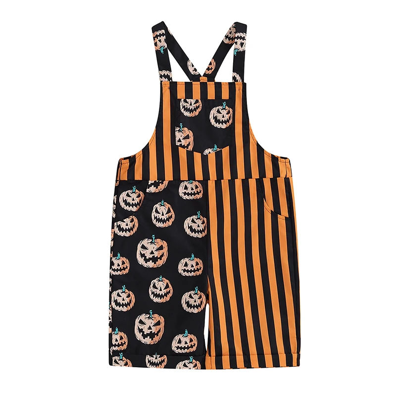 

Halloween Kids Baby Girl Boy Outfit Sleeveless Pumpkin Print Bib Overalls Suspenders Jumpsuit with Pockets