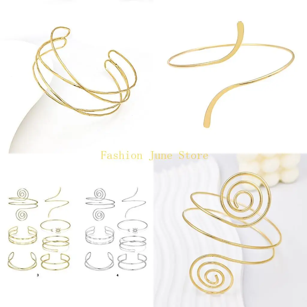 

N5KA Pack of 7 Women's Gold Arm Jewelry Cuff Set Accessory with Various Design Styles