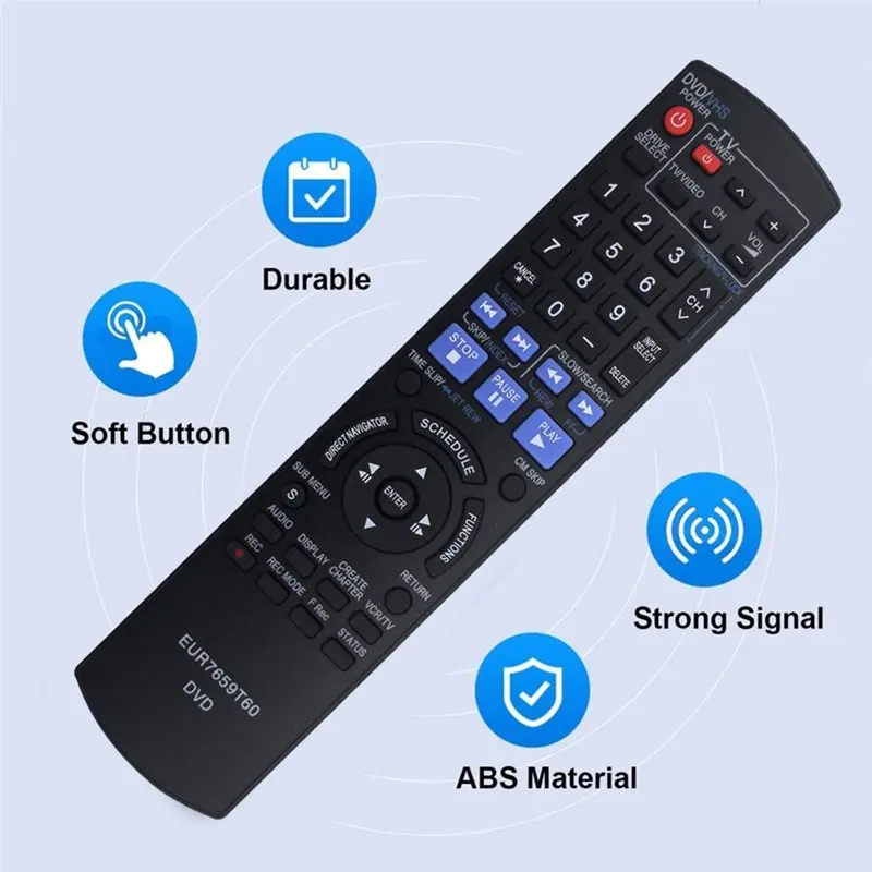 SQPP-For Panasonic DMR-EZ475VK DMREZ47K DMR-EZ47K DVD VCR Recorder Player Remote Control Replacement EUR7659T60