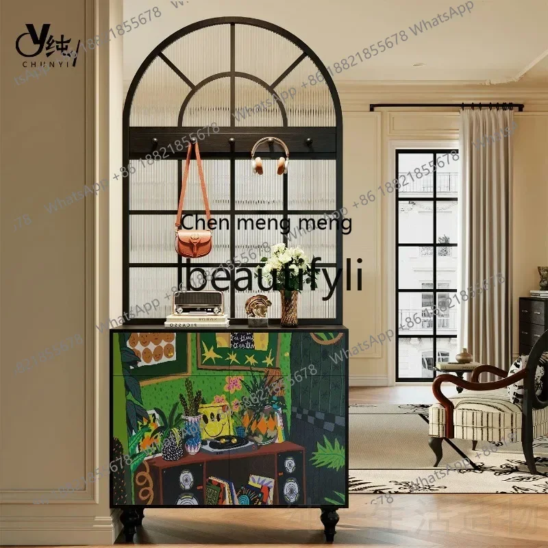 A32 Abstract Art Screen Living Room Solid Wood Shoe Cabinet Integrated Storage Changhong Glass Entrance Cabinet