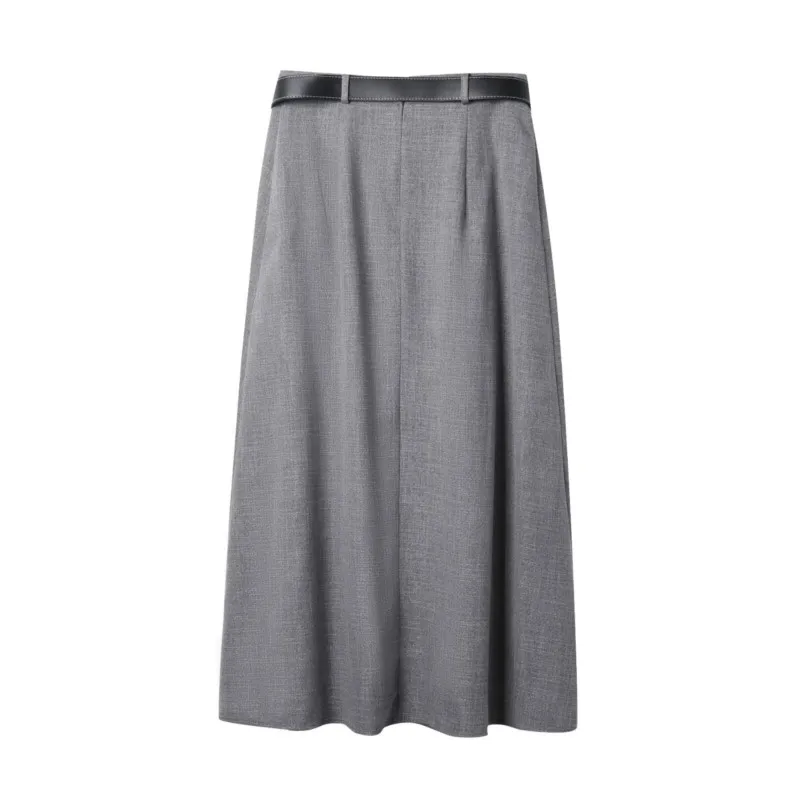 여성용 어깨 패드 헤링본 패턴 수트 세트 허리 벨트 플리츠 미디 스커트 캐주얼 패션 여성 수트 세트 의상