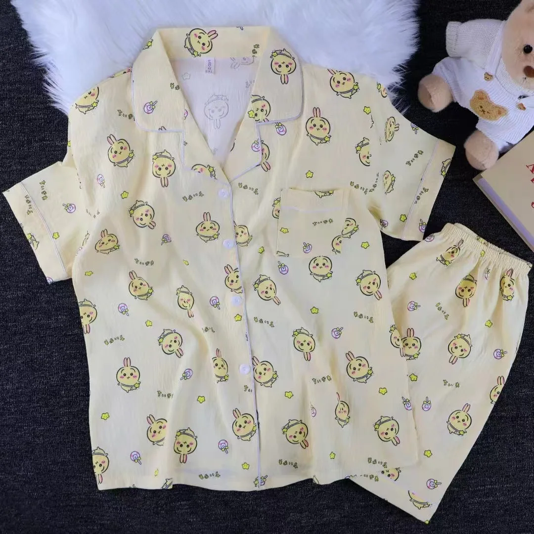 

Anime Chiikawa Women's Pajamas Summer Set Hachiware Home Clothes Usagi T-Shirt and Shorts Fashion Girls Homewear Pijamas Set